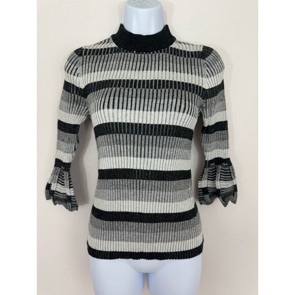Michael Stars Grey Stripe Ribbed Pullover Sweater NWT Size Small Cotton Knit - Picture 1 of 6